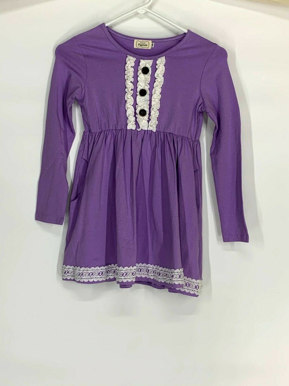 Pearls & Piggytails Purple White Ruffled Dress 10